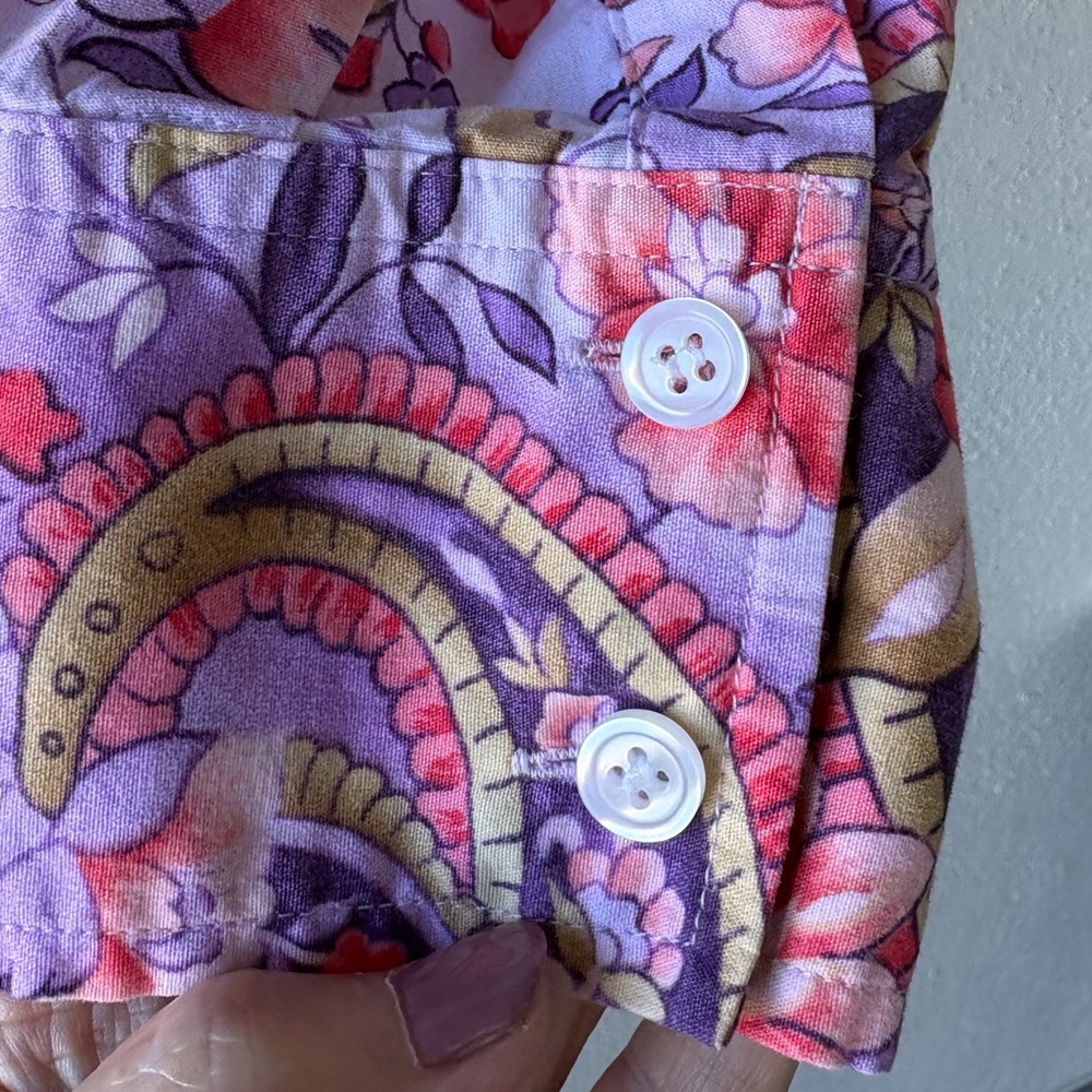 Talbots Stretch 1X Petite Cotton Floral Paisley Button Up‎ Long Sleeve Casual - Picture 7 of 13